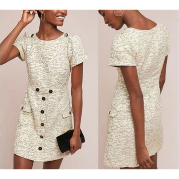 NWT Womens Anthropologie Moulinette Soeurs April Jacquard Gold Midi Dress - 00P - Picture 1 of 5